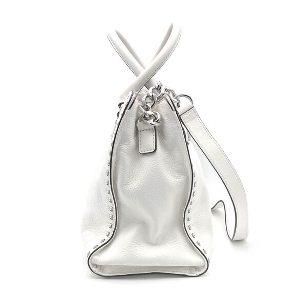 Michael Kors Bag Hamilton Whipped Optic White Leather Satchel Shoulder Bag Tote - Picture 7 of 16